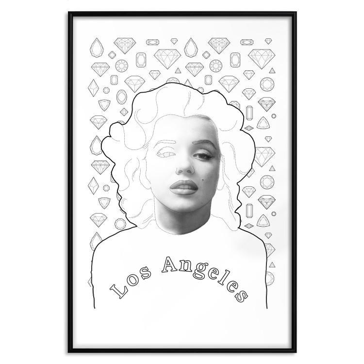 Poster Marilyn Monroe - black and white composition with a woman against a background of diamonds