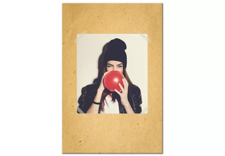 Canvas Girl with a red balloon - photo of women on a yellow background in youth asylum