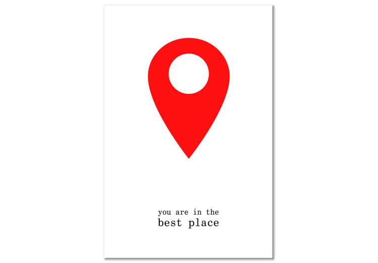 Canvas You are in the best place - inscription in English with a red graphic motif on a white background