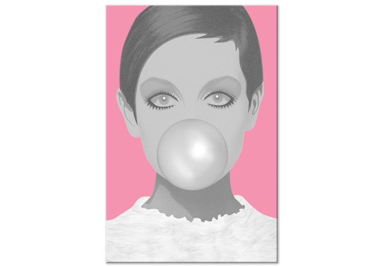 Canvas Bubble gum - portrait of a woman in pink and gray tones