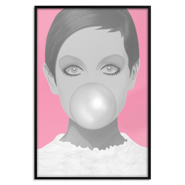 Poster Bubble Gum - unique composition with a woman's portrait on a pink background
