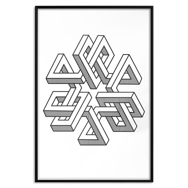 Poster Geometric Clover - black and white spatial 3D abstract
