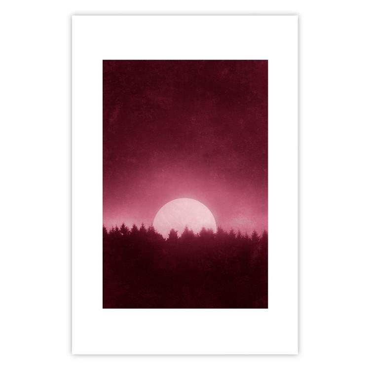 Poster Fullness - dark pink landscape of a silver moon against the sky and forest