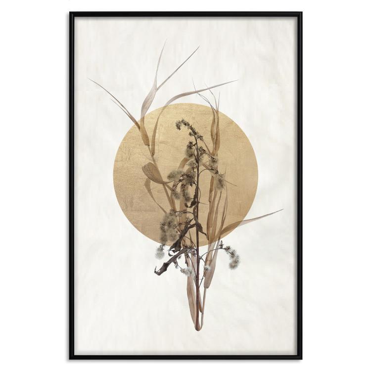 Poster Field Bouquet - beige Japanese-style composition with a circle and plant