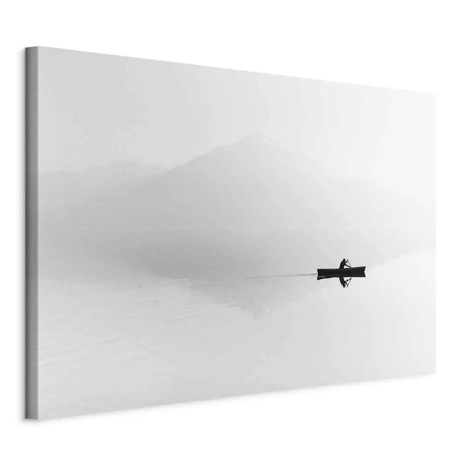 Canvas Art Print Outline of Mountains in Mist - Boat Against White Landscape