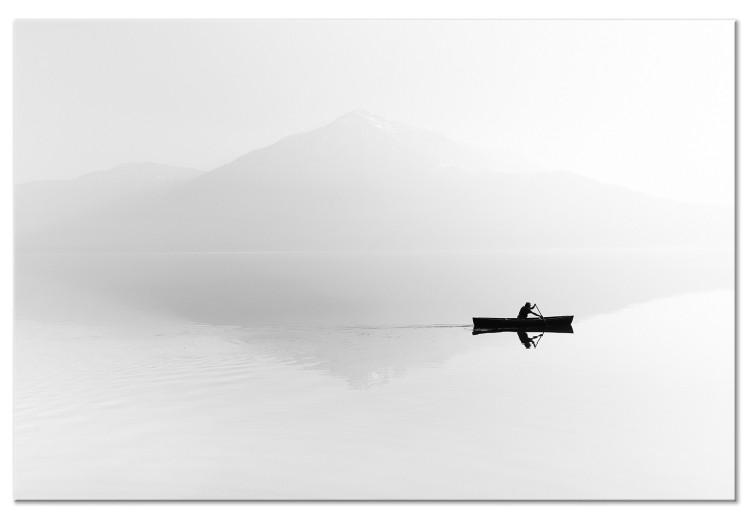 Canvas Outline of Mountains in Mist (1-part) - Boat Against White Landscape
