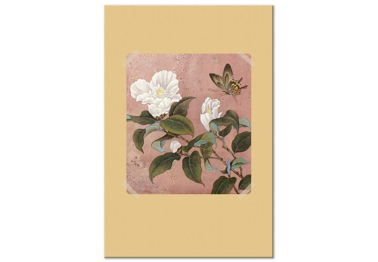 Canvas Butterfly over azalea flower - a floral motif in vintage style