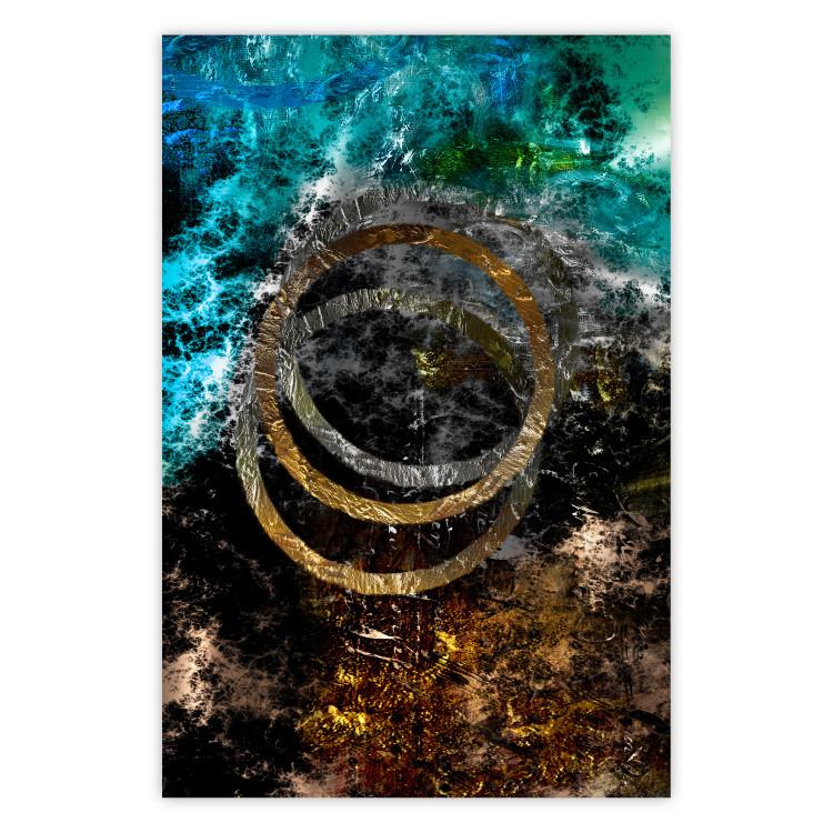 Poster Cassiopeia - colorful abstraction with two circles in gold and silver