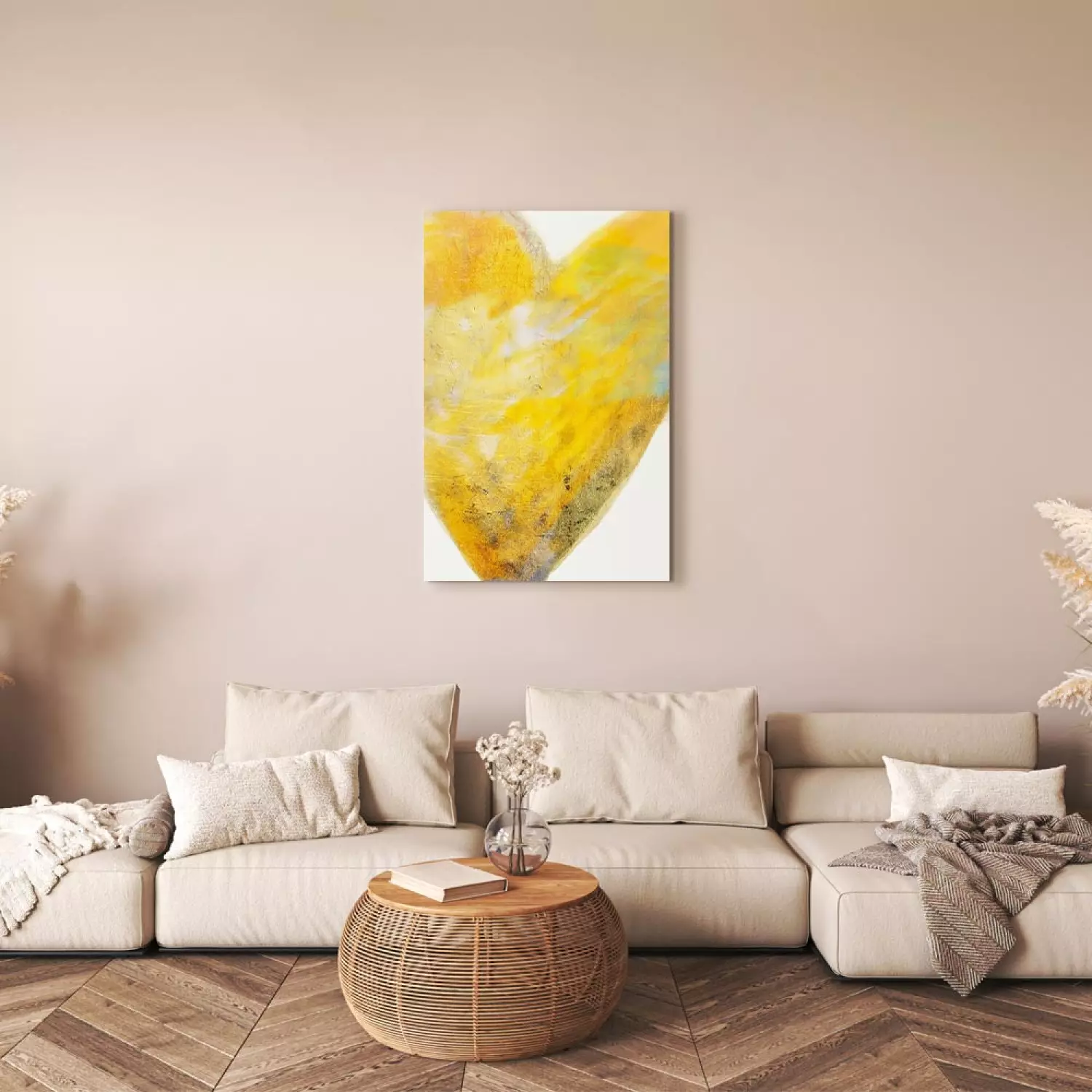 Canvas Art Print Painted with Heart - Art of Love in Yellow Hue
