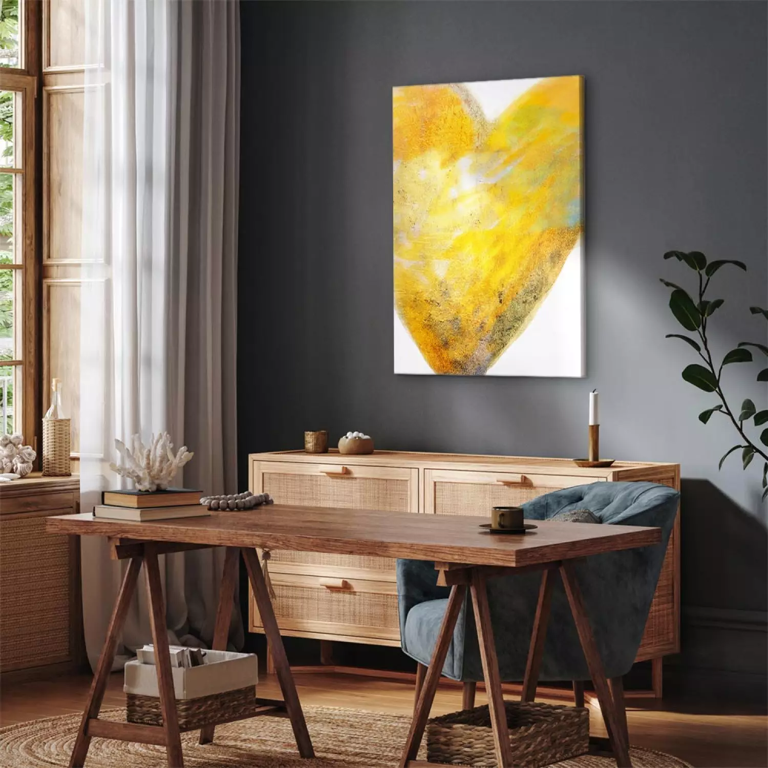 Canvas Art Print Painted with Heart - Art of Love in Yellow Hue