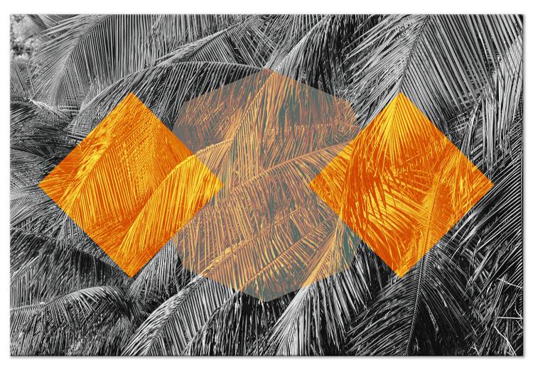 Canvas Geometric palm leaves - a tropical landscape with black and white palm trees and orange geometric shapes
