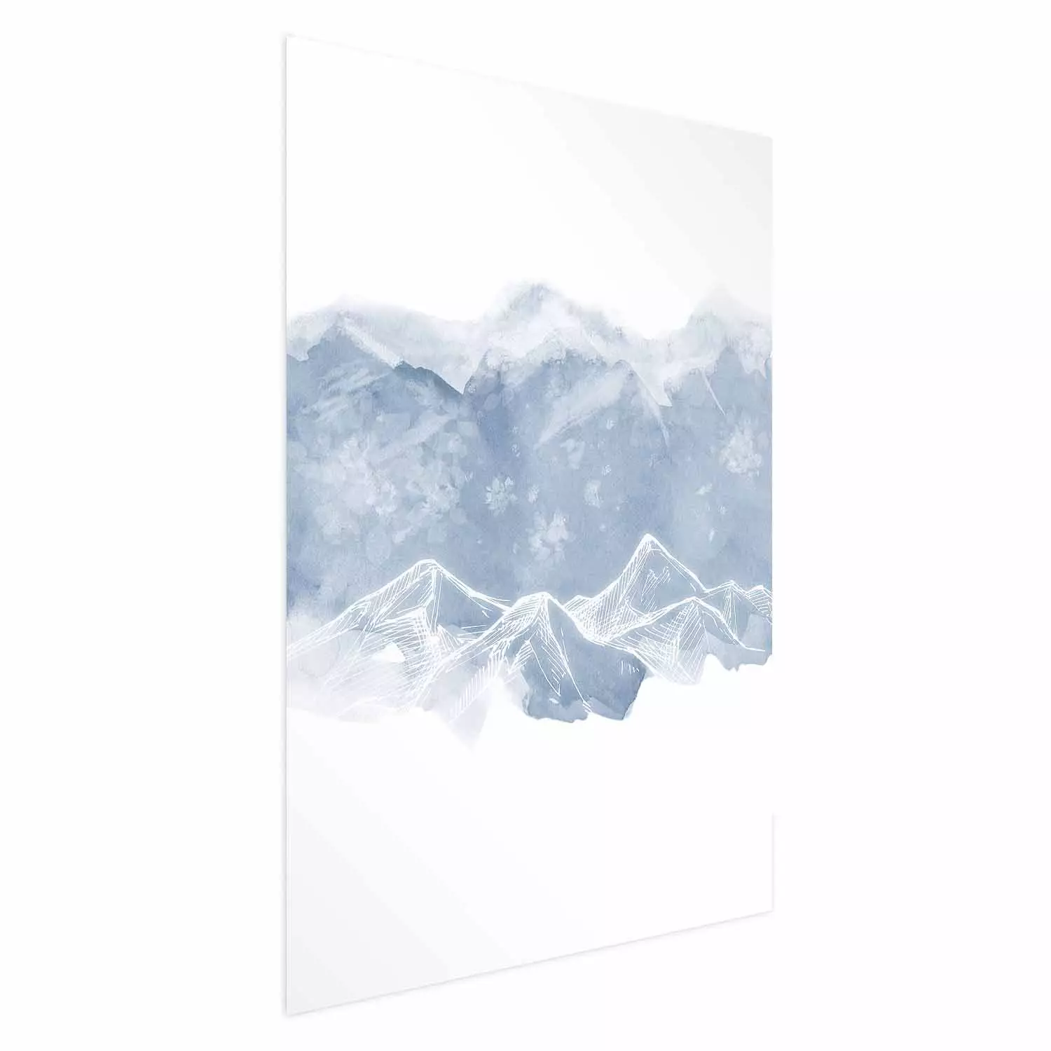 Wall Poster Icy Land - winter landscape of snowy mountains on a uniform background