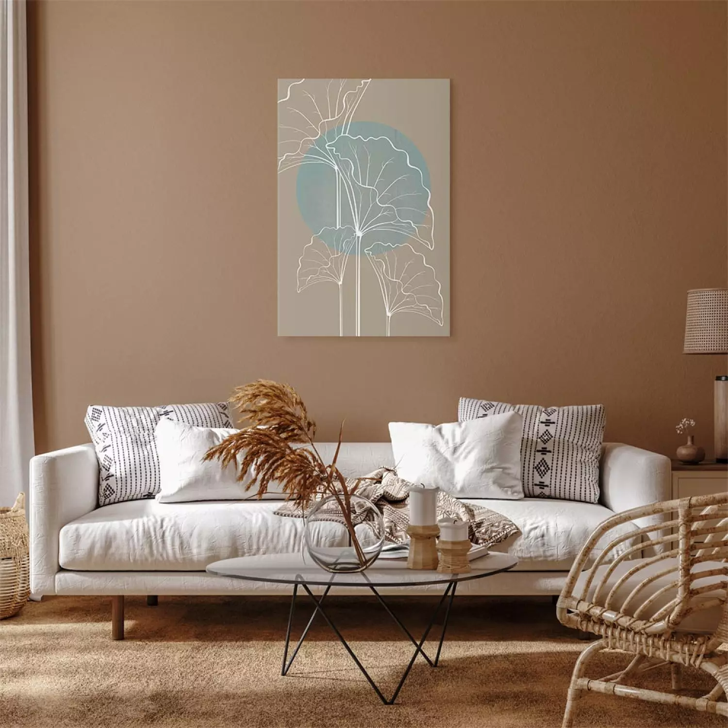 Canvas Art Print Floral Harmony - Plant Motif in Japandi Style