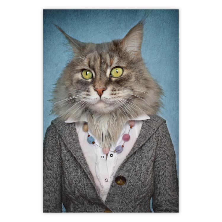 Poster Mrs. Cat - portrait of a domestic animal with a human silhouette in a sweater