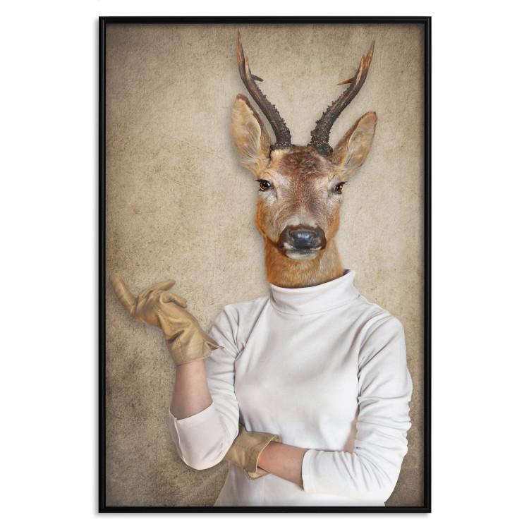 Poster Lady of the House - portrait of a woman with the head of a horned animal on a bronze background