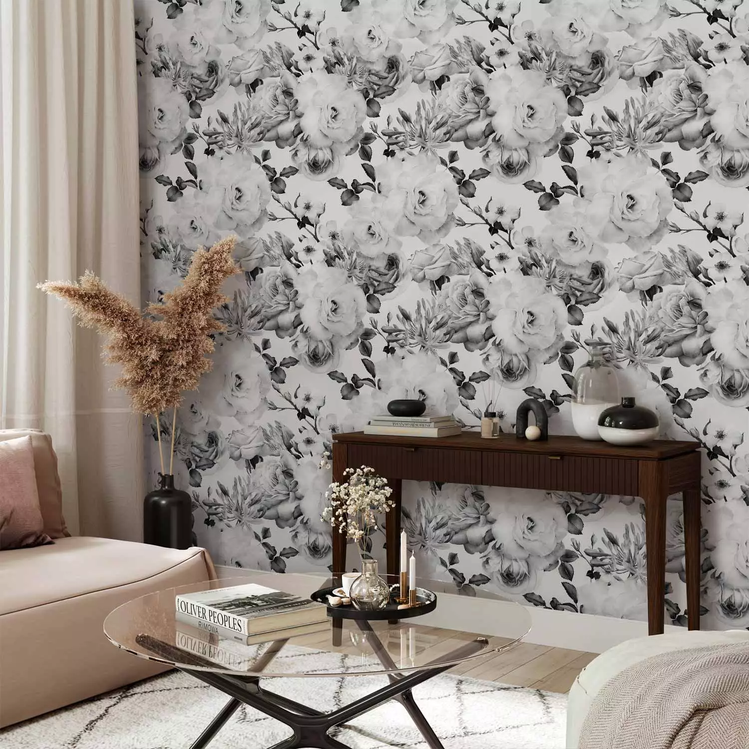 Wallpaper English Flowers (Black and White)