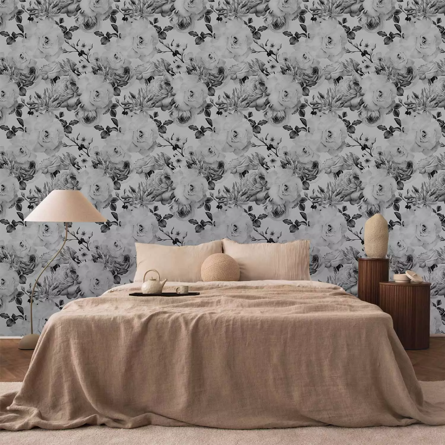 Wallpaper English Flowers (Black and White)