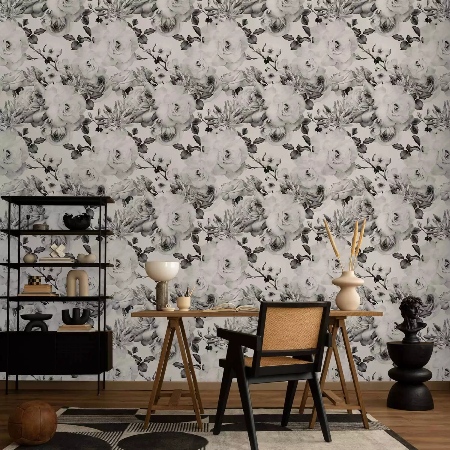 Wallpaper English Flowers (Black and White)
