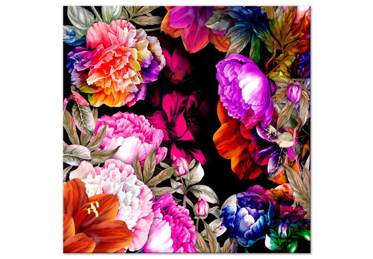 Canvas Peonies in Colorful Frame (1-part) - Garden Full of Floral Beauty