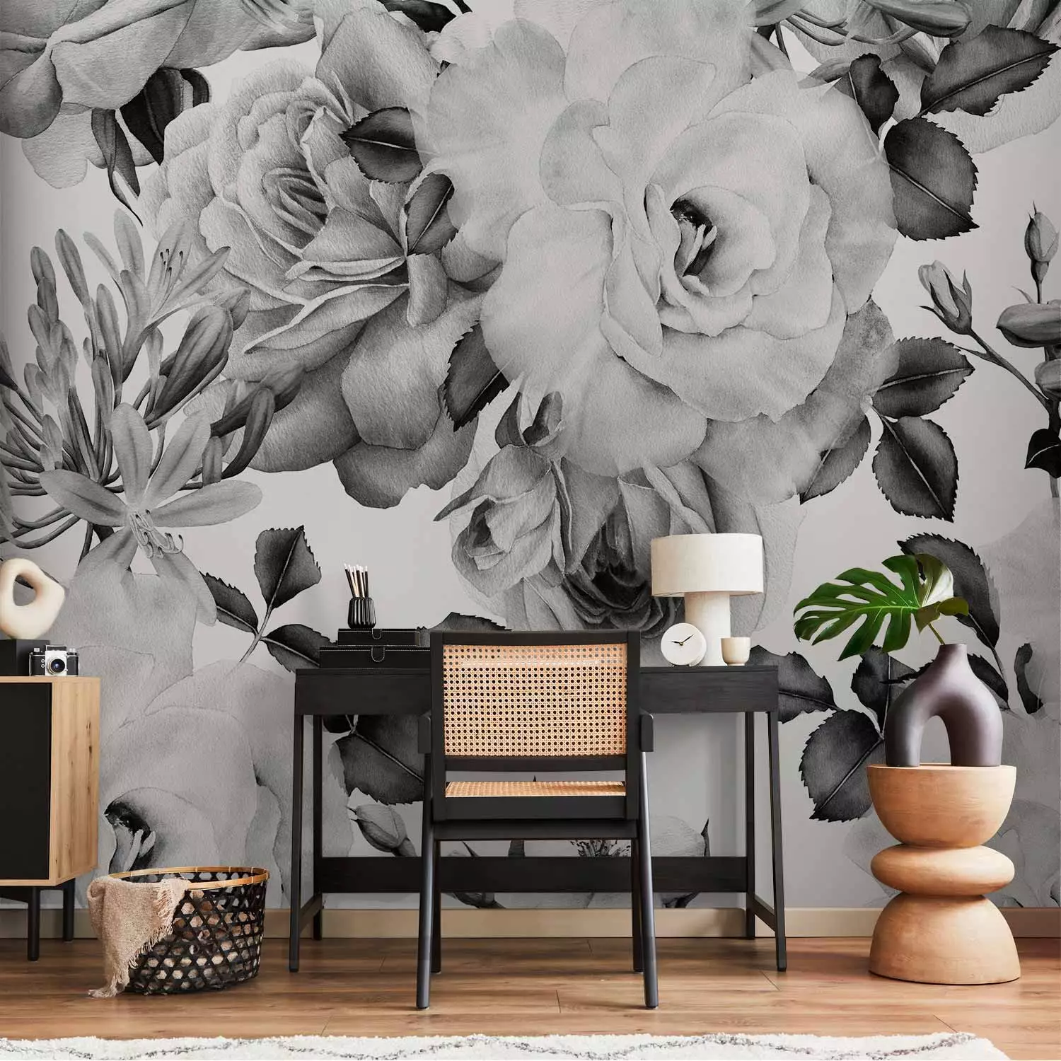 Photo Wallpaper Sentimental Garden (Black and White) - bimago, image size:1500x1500