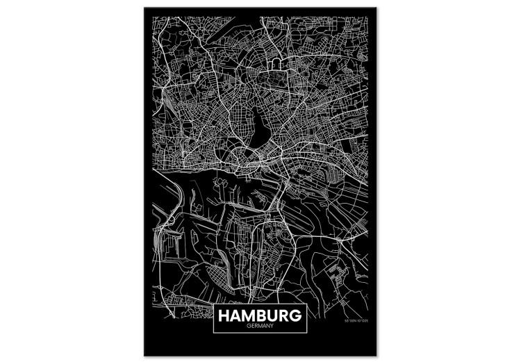 Canvas Dark Map of Hamburg (1 Part) Vertical