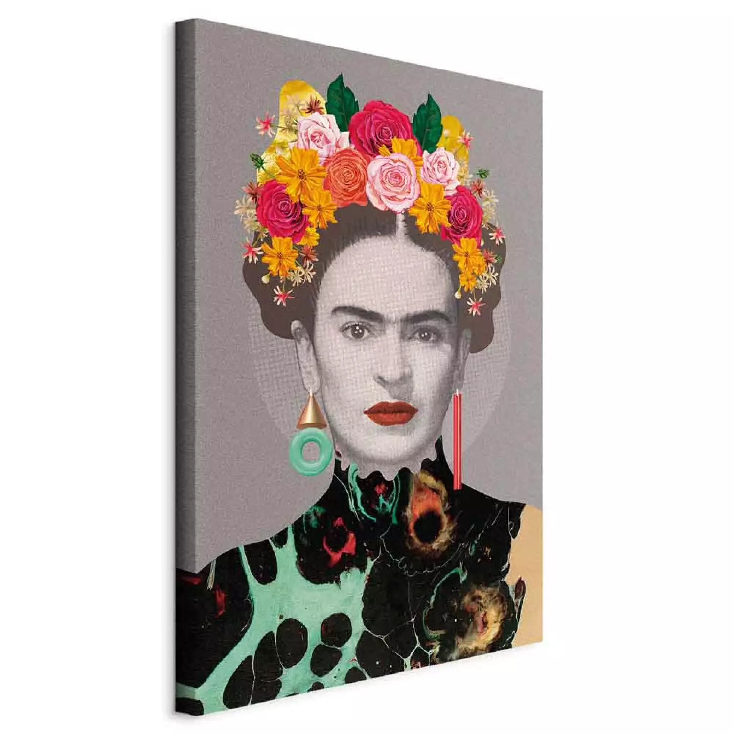 Canvas Art Print Floral Woman Portrait - Colorful Figure Elements