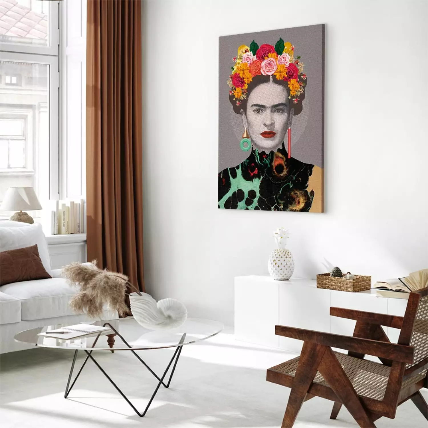Canvas Art Print Floral Woman Portrait - Colorful Figure Elements