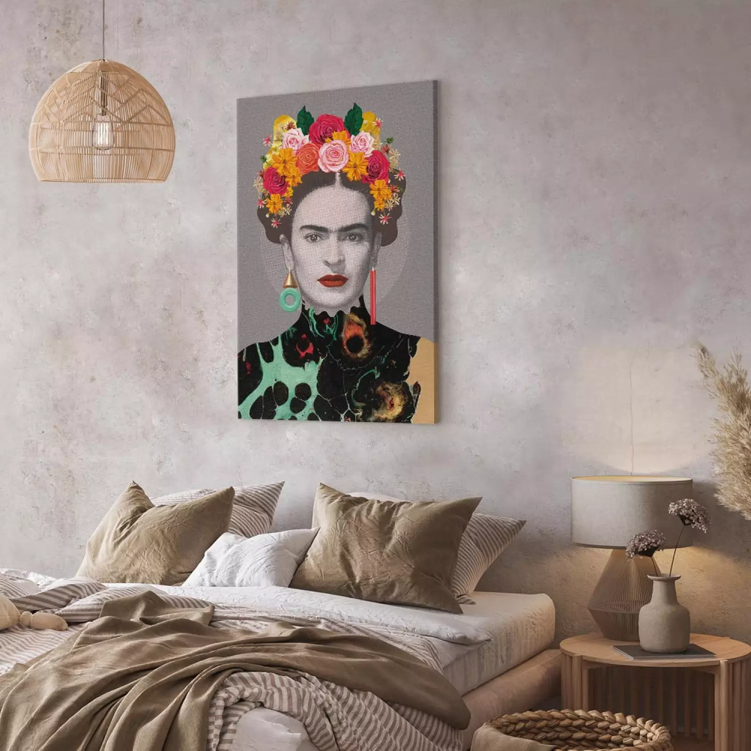 Canvas Art Print Floral Woman Portrait - Colorful Figure Elements