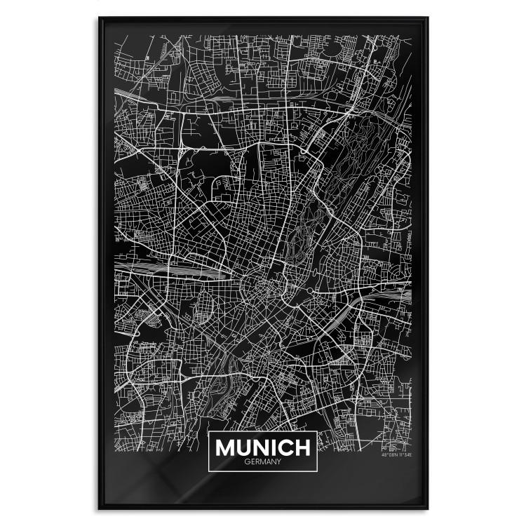 Poster Dark Map of Munich - black and white composition with simple inscriptions