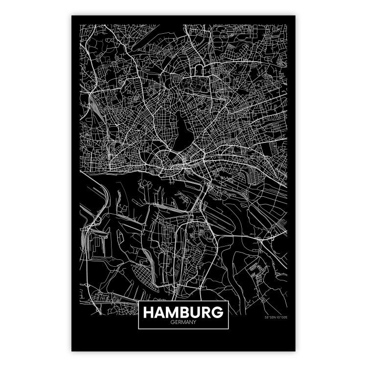 Poster Map of Hamburg - black and white composition with a map of the German city