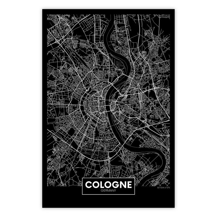 Poster Dark Map of Cologne - black and white composition with English inscriptions