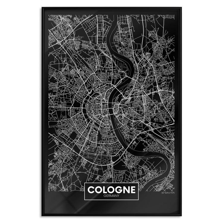 Poster Dark Map of Cologne - black and white composition with English inscriptions