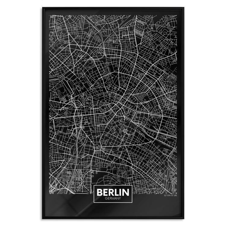 Poster Dark Map of Berlin - black and white composition with the German city