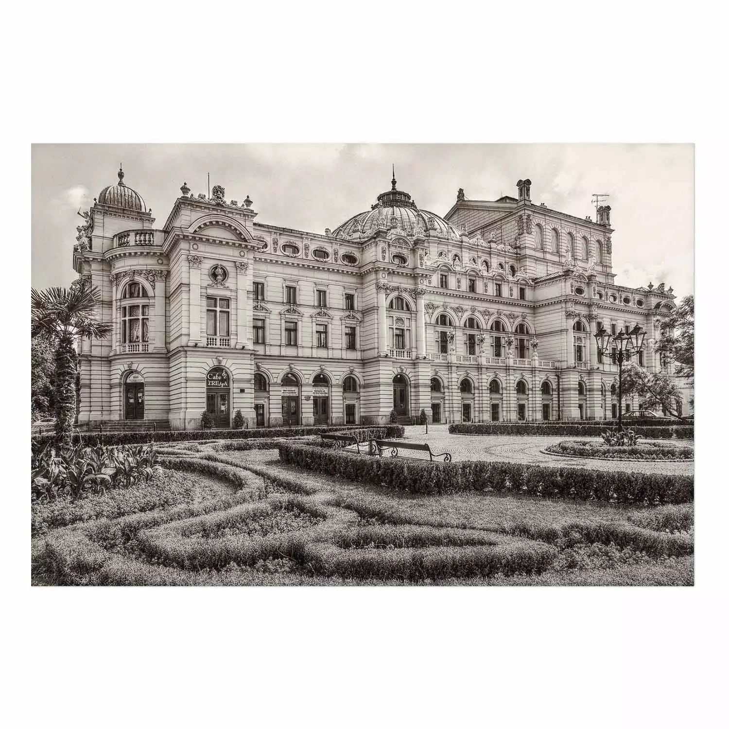 Poster Krakow: Juliusz Słowacki Theatre - historic architecture of Poland in sepia