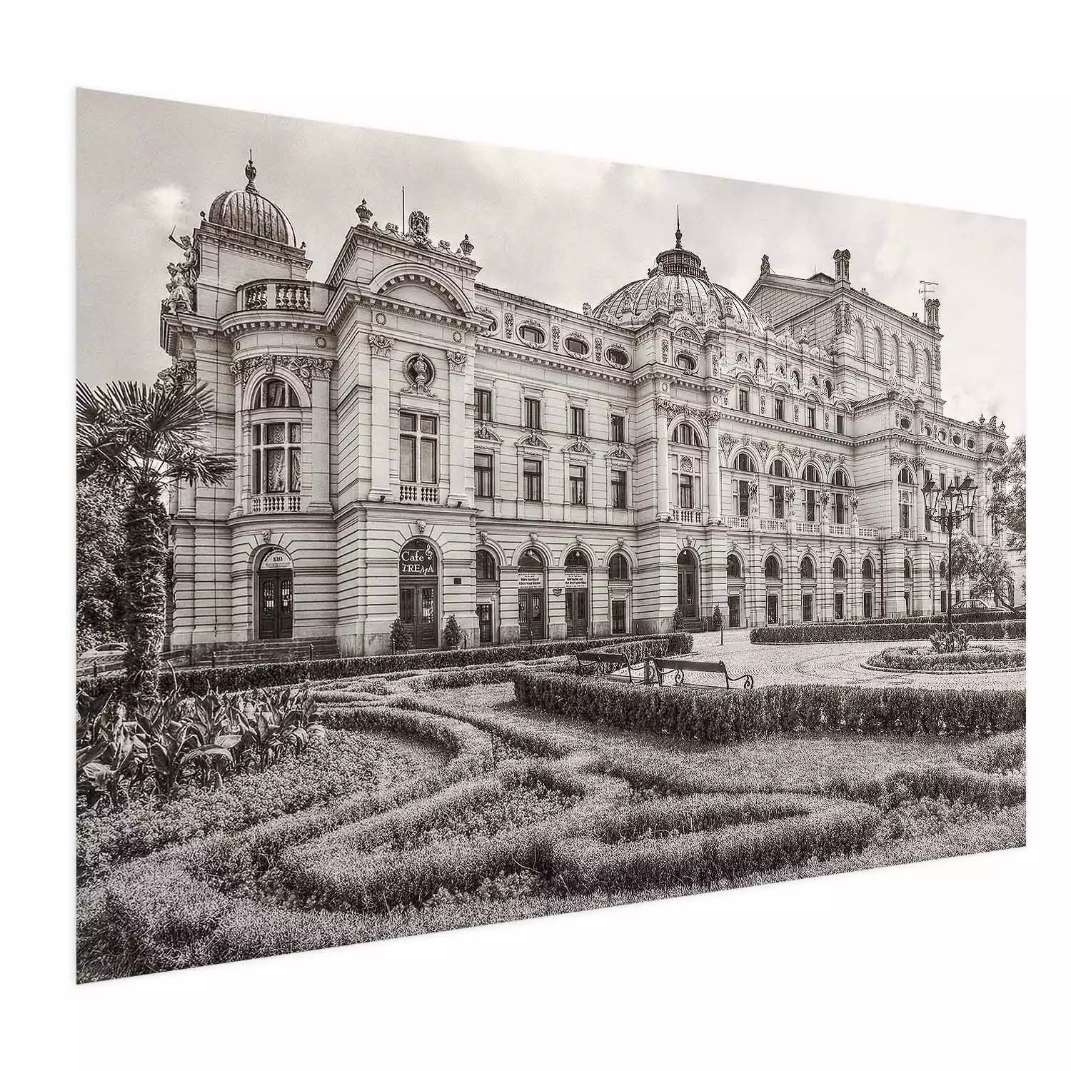 Poster Krakow: Juliusz Słowacki Theatre - historic architecture of Poland in sepia