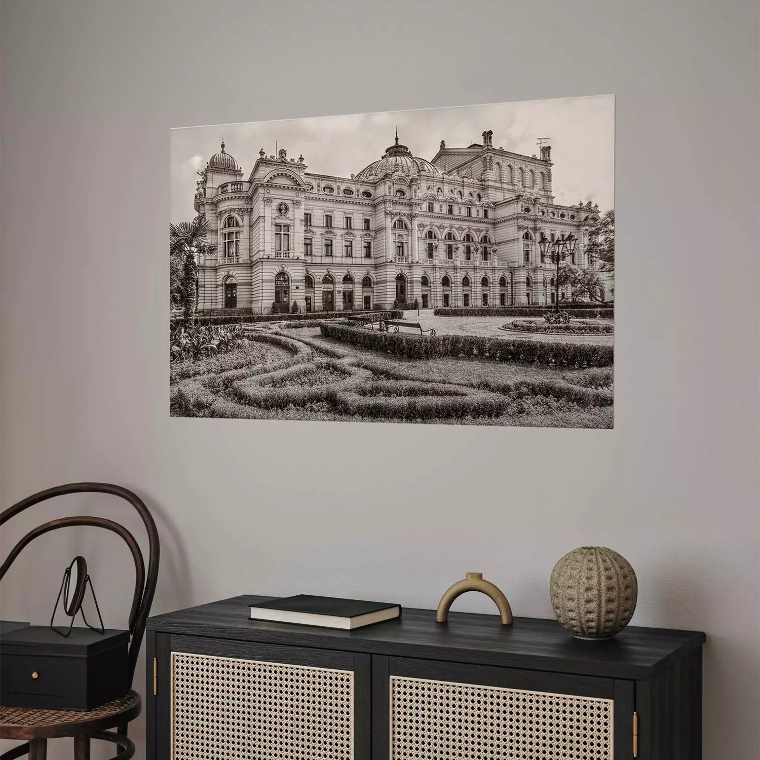Poster Krakow: Juliusz Słowacki Theatre - historic architecture of Poland in sepia