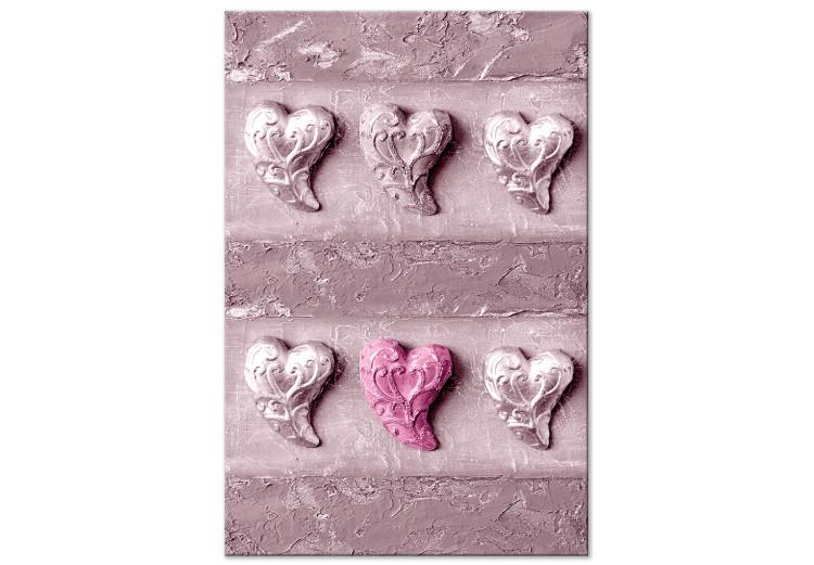 Canvas Stone love - six hearts on a concrete texture in pink colors