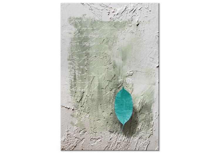 Canvas Aquamarine secrets - turquoise leaf on the background with the effect of an invoice of aged paper and vintage subtitles
