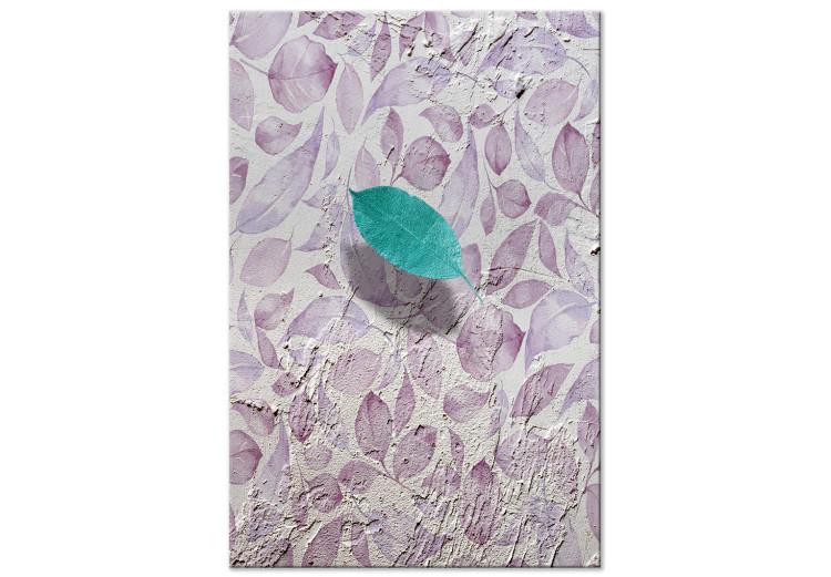 Canvas Turquoise leaf - retro willow leaf on a delicate gray and purple vintage background