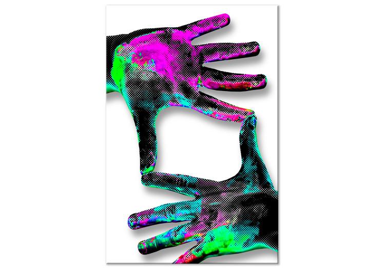 Canvas Frame in Hands (1-part) - Colorful Hand Arrangement on White