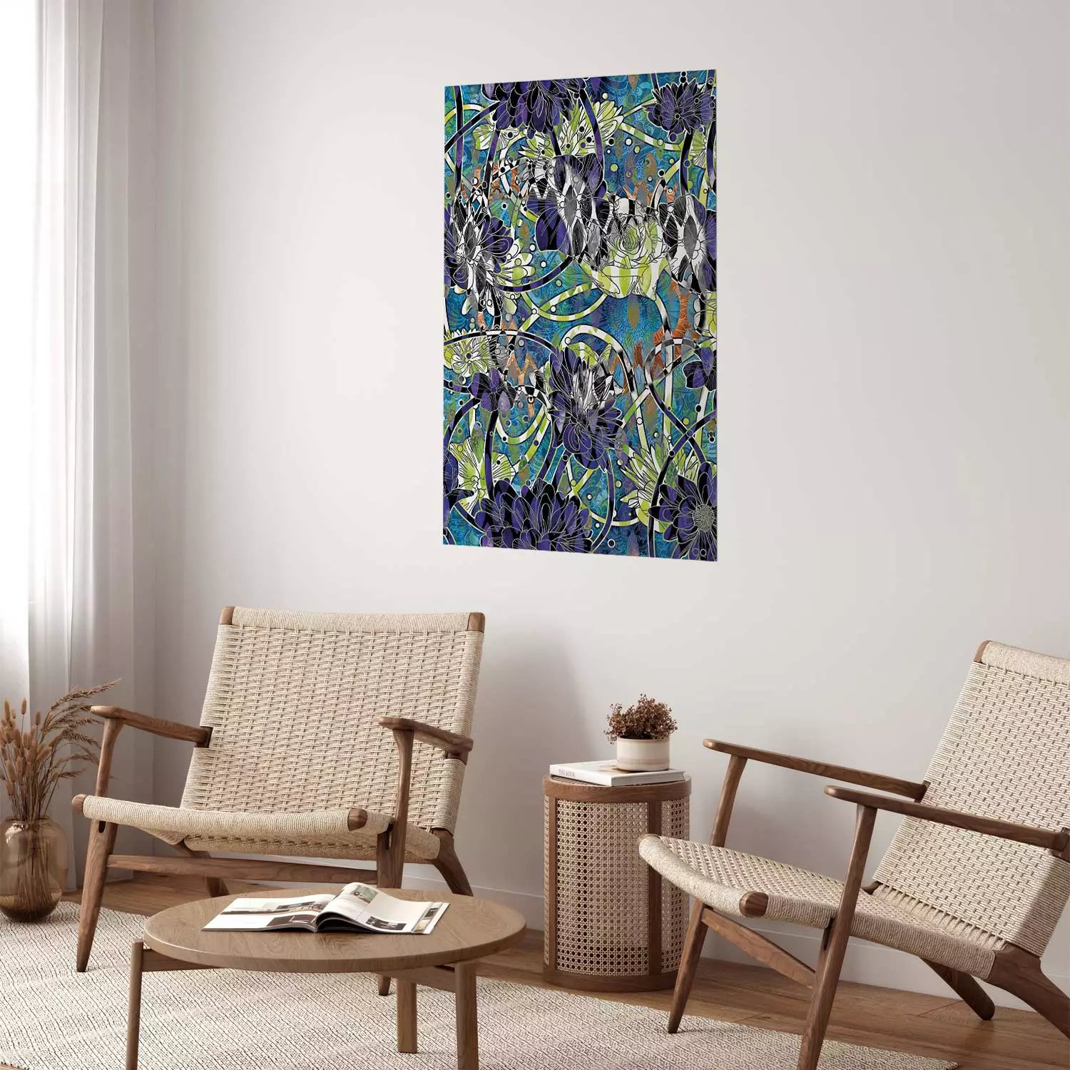 Poster Vibrations of Nature - colorful abstract composition with a floral pattern