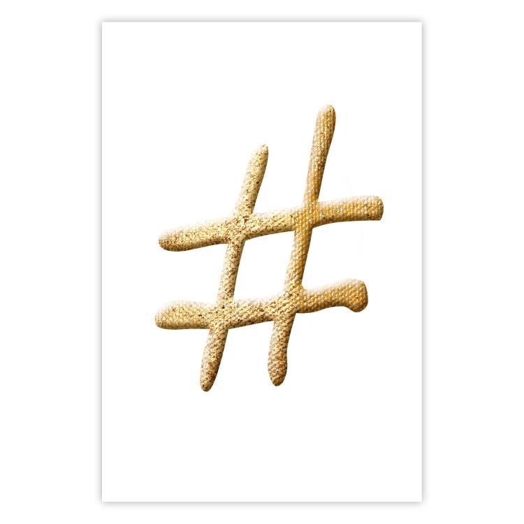 Poster Golden Hashtag - simple composition with a quill symbol on a white background