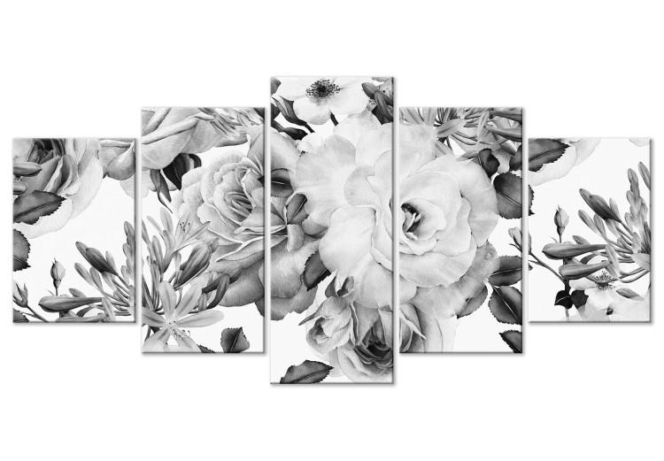 Canvas Rose Composition (5 Parts) Wide Black and White