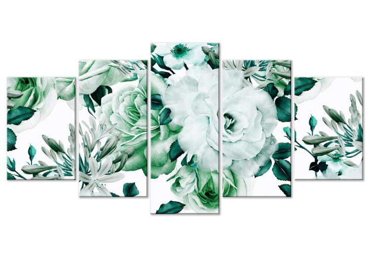 Canvas Green roses - a delicate plant pentaptych in shades of green