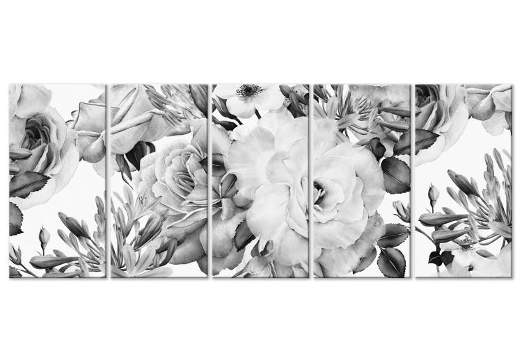 Canvas Monochrome roses - rich and dense vegetation in gray tones