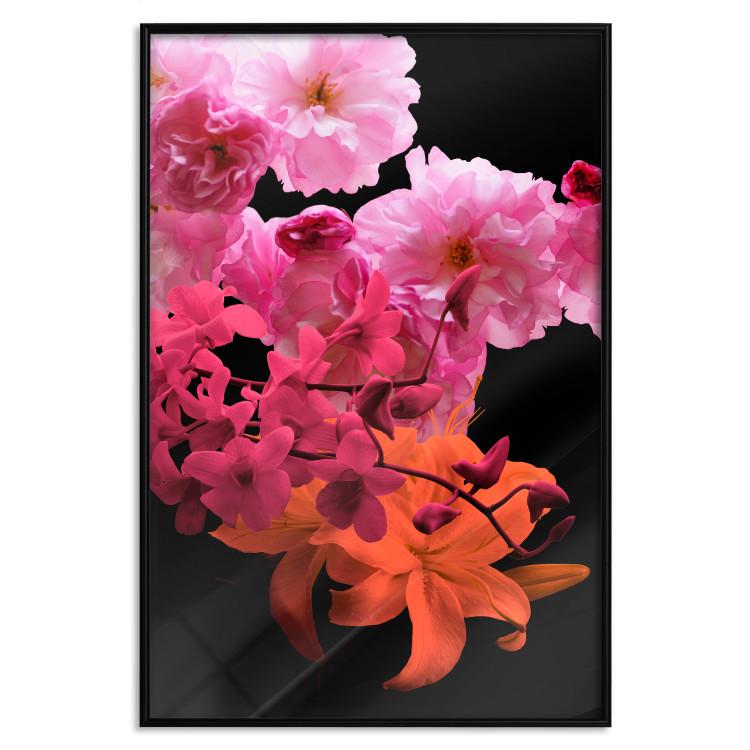 Poster Spring Saturation - plant composition with pink flowers amidst black