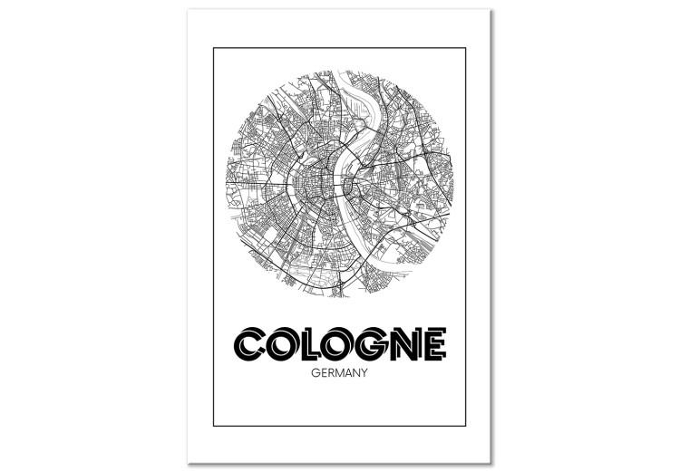 Canvas Cologne - black and white aerial map of the German city