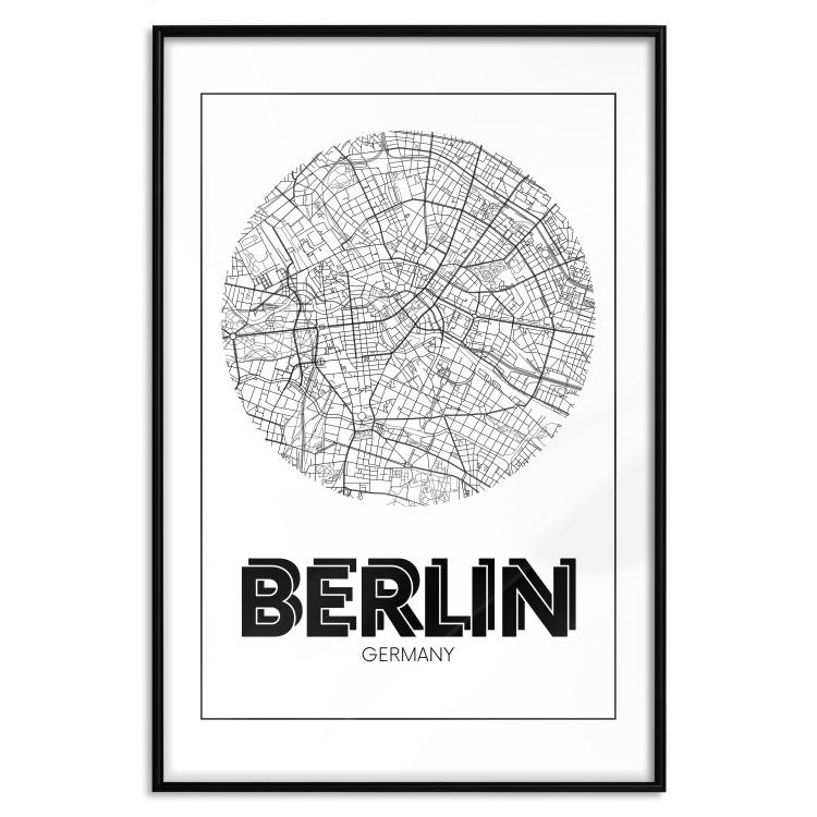 Poster Retro Berlin - black and white map of the capital of Germany with English texts
