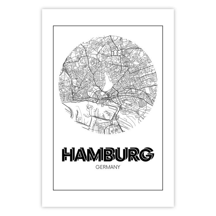 Poster Retro Hamburg - black and white map of the port city with English texts
