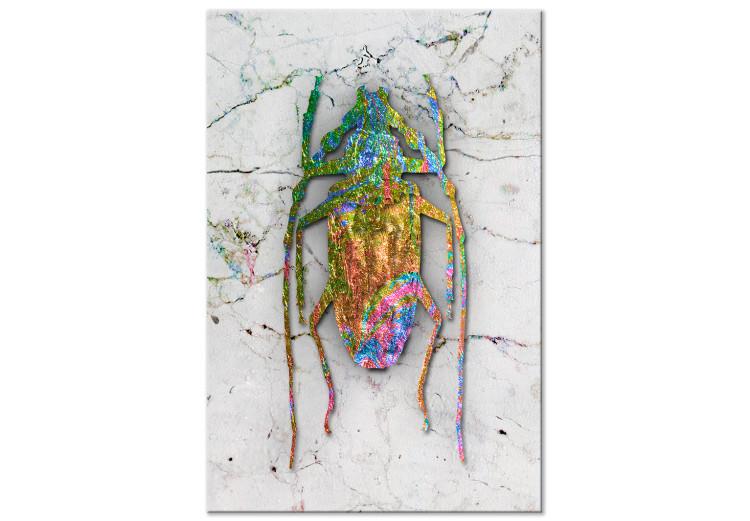 Canvas Rainbow insect - abstract, metallic insect on a marble background